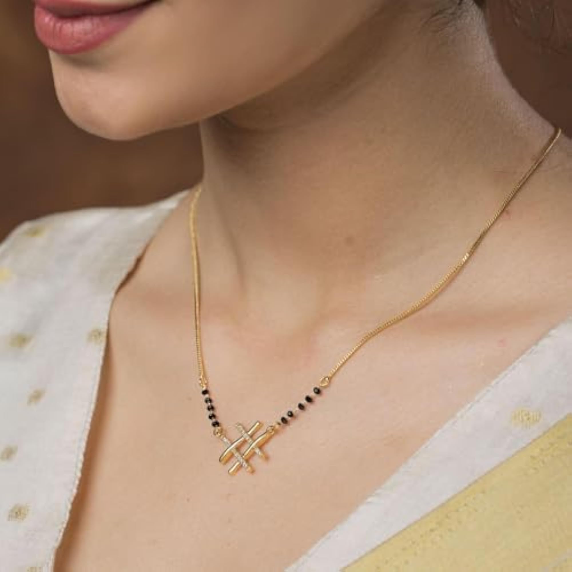 Traditional Gold-Plated Black Beads Short Mangalsutra